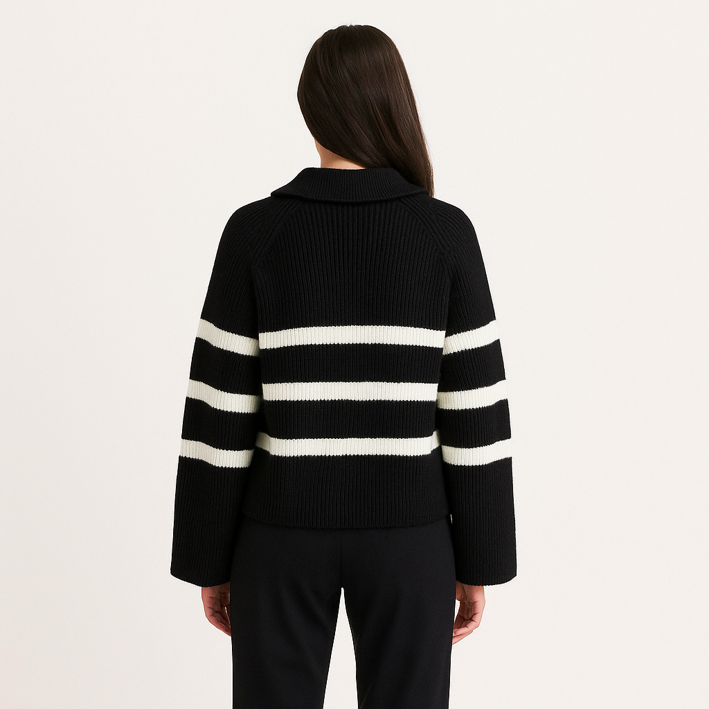 Women’s Beige Ribbed Half-Zip Sweater–Cole Clothing