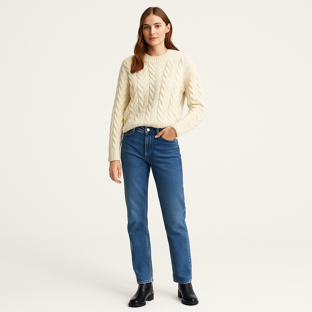 Women's Cream Cable Knit Wool Blend Sweater – Cole Clothing-White