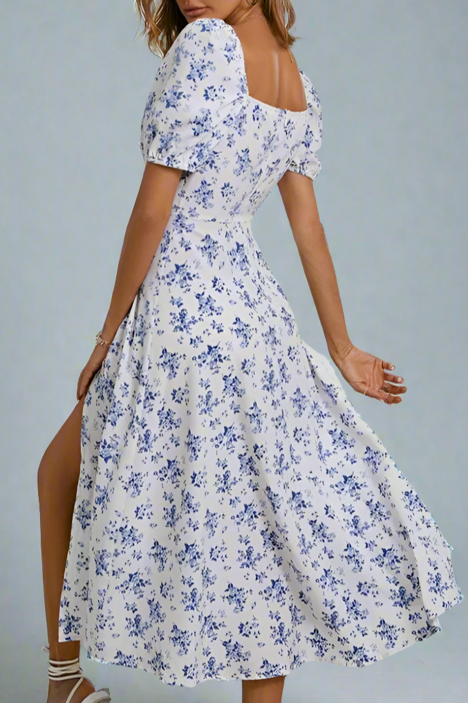 Women's Floral Midi Dress-Cole Clothing-Blue-XS-Cole Clothing