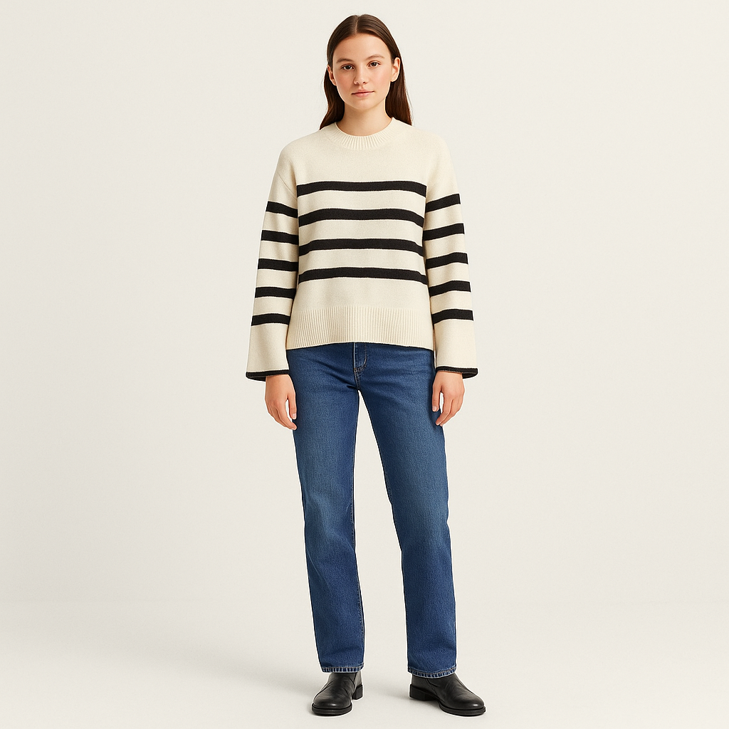 Women's Oversized Striped Knit Jumper – Beige & Black-Cole Clothing-Striped-2XS-Cole Clothing