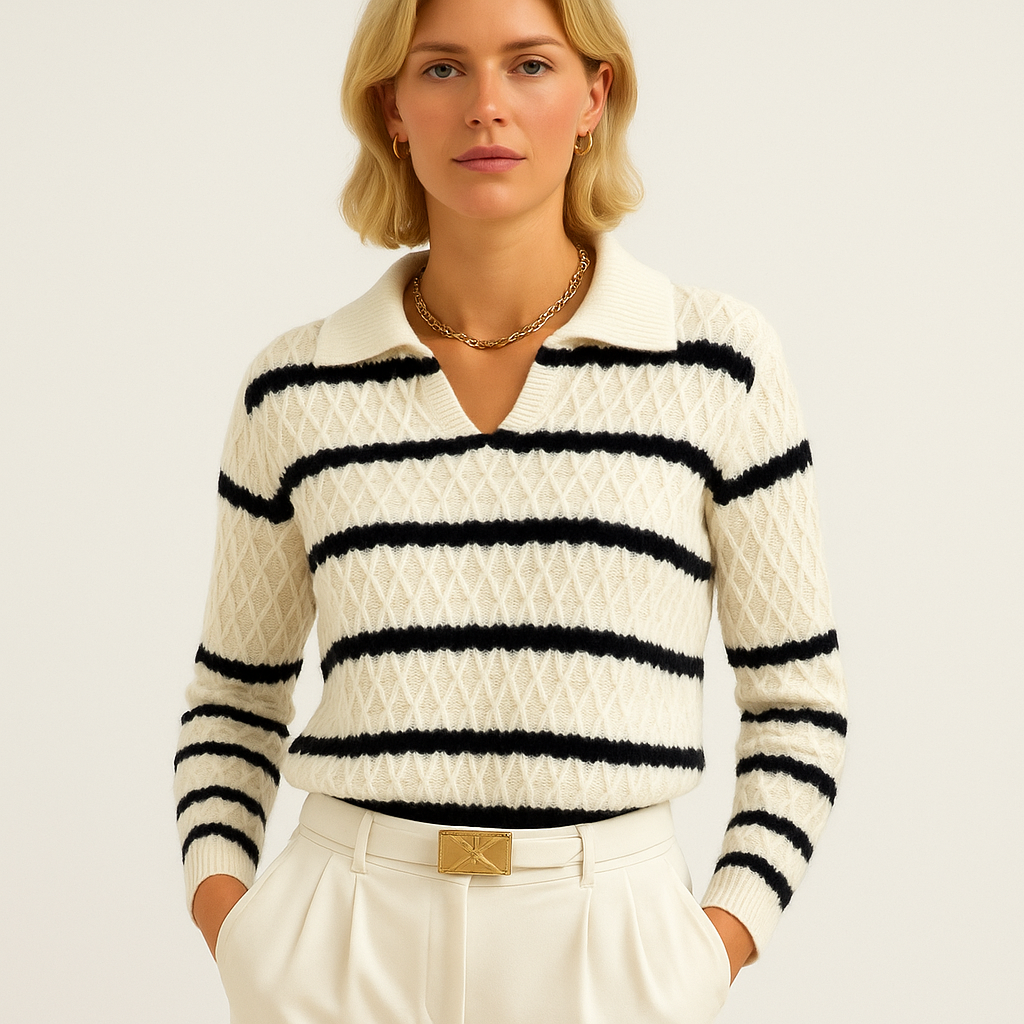 Women's Striped Drop Shoulder Collared Sweater – Cole Clothing