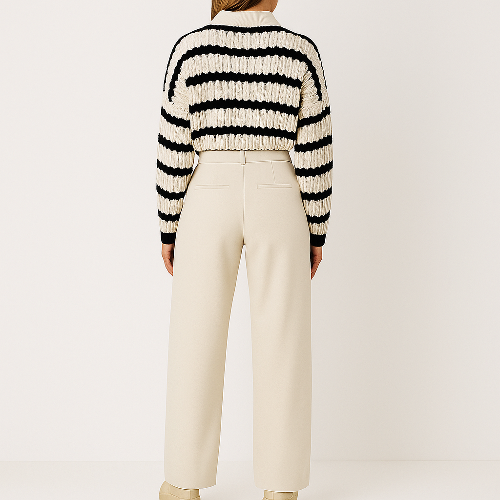 Women's Striped Drop Shoulder Collared Sweater – Cole Clothing