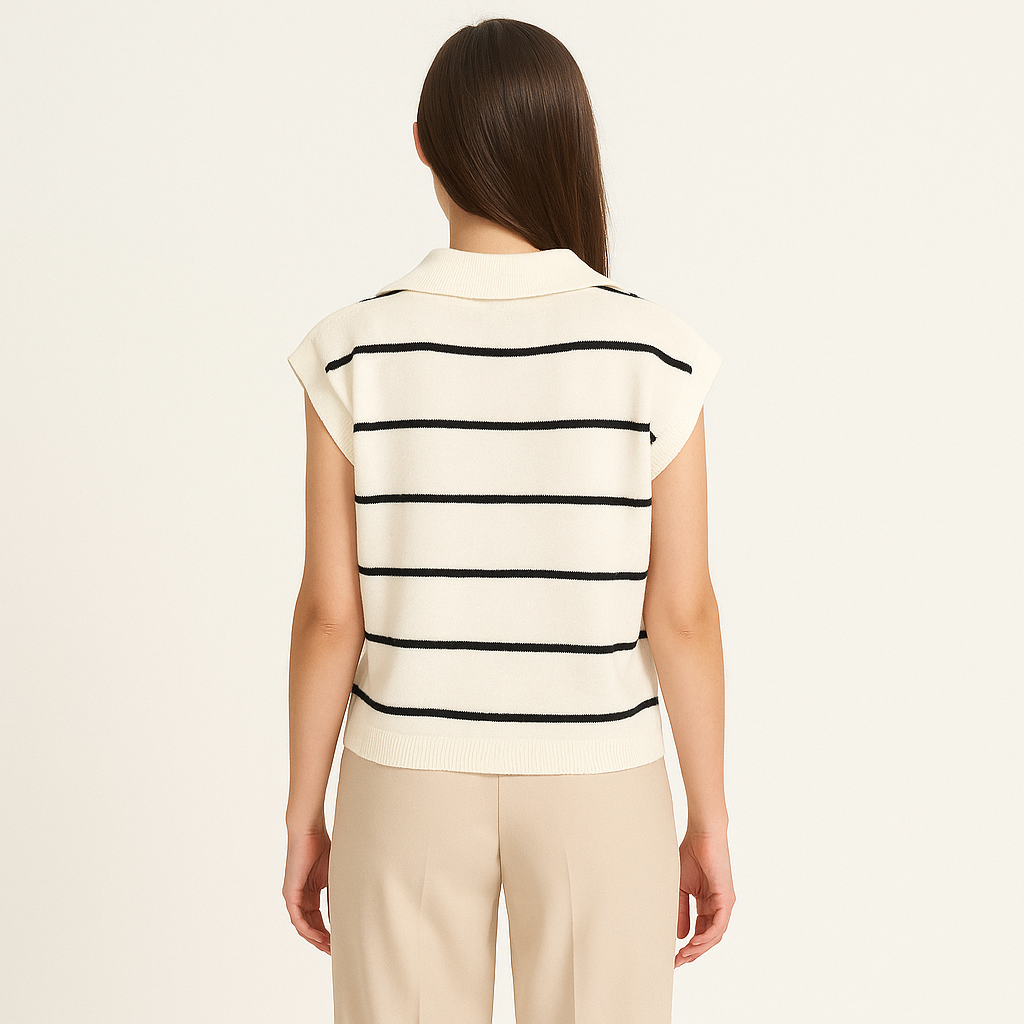 Women's Striped Lapel Neck Sleeveless Polo Knit Vest-Cole Clothing