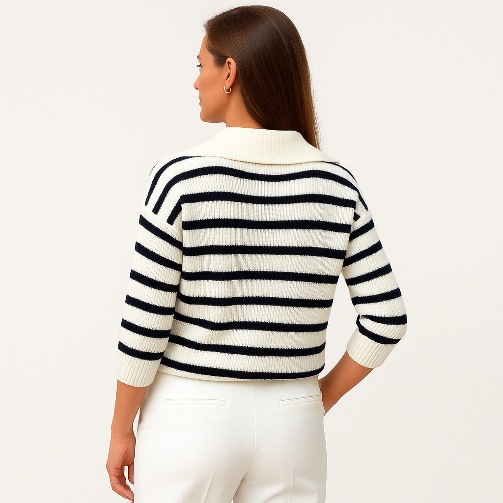Women's Striped Quarter Zip Collared Jumper – Cole Clothing