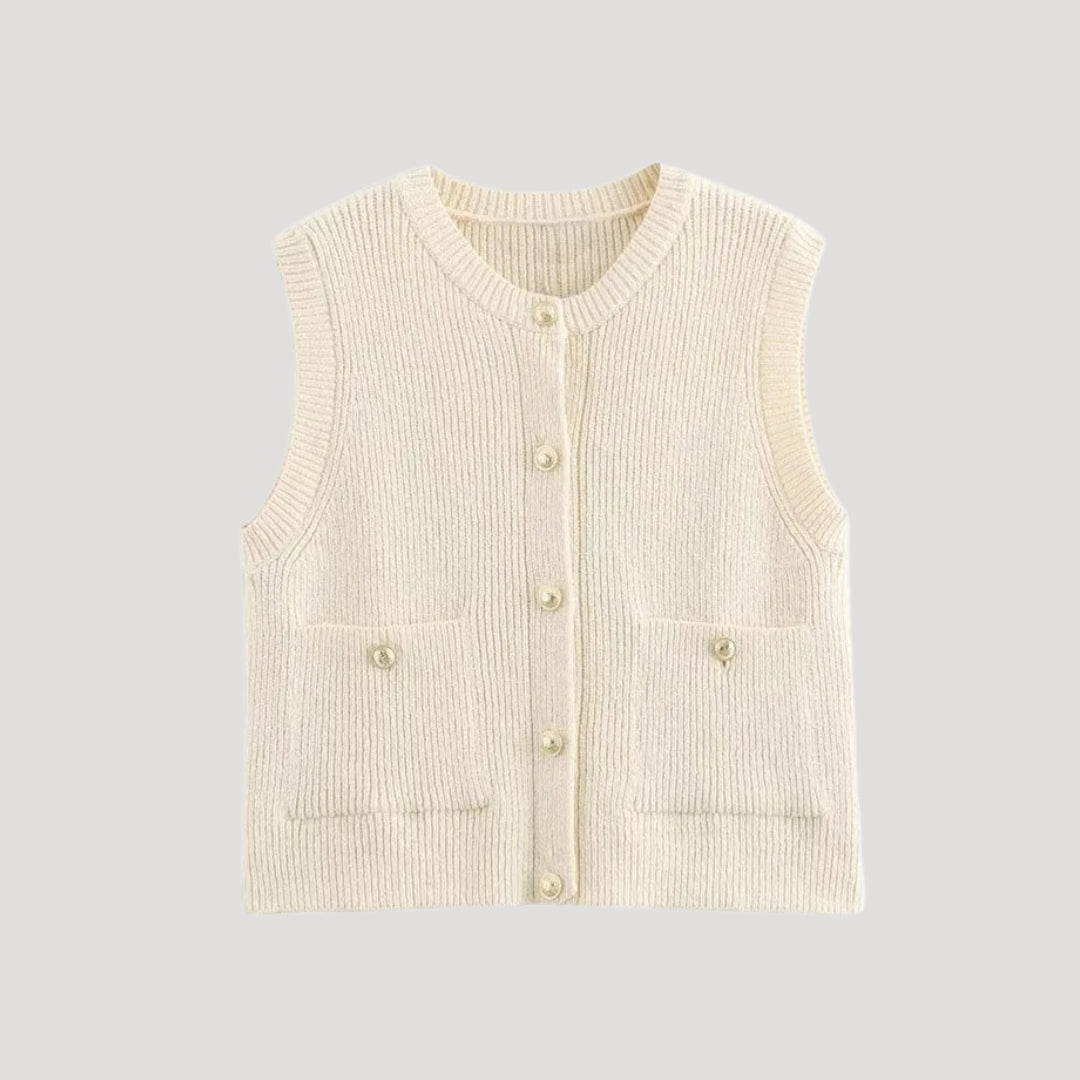 Women’s knit button vest – sleeveless cardigan for layering and office wear