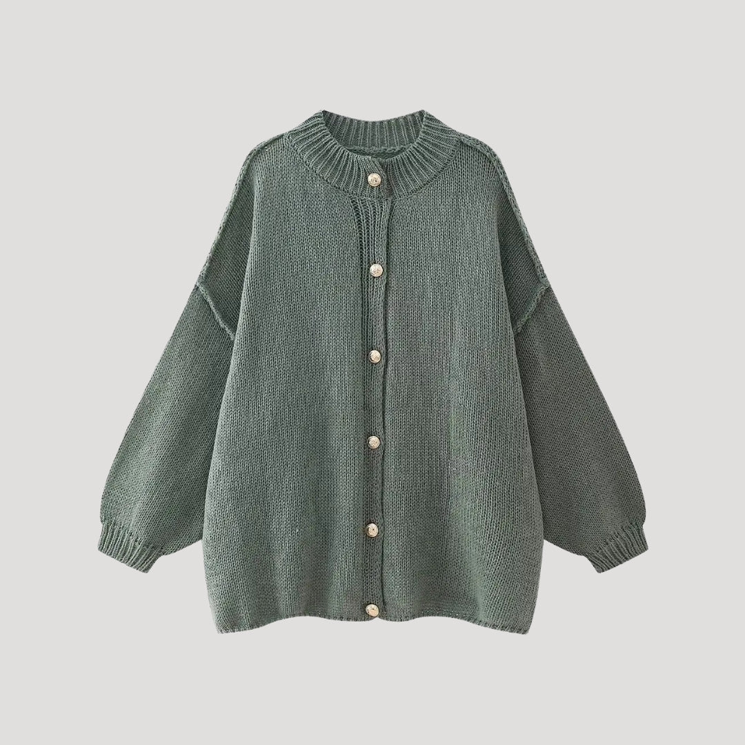Women’s oversized cardigan with balloon sleeves and button front