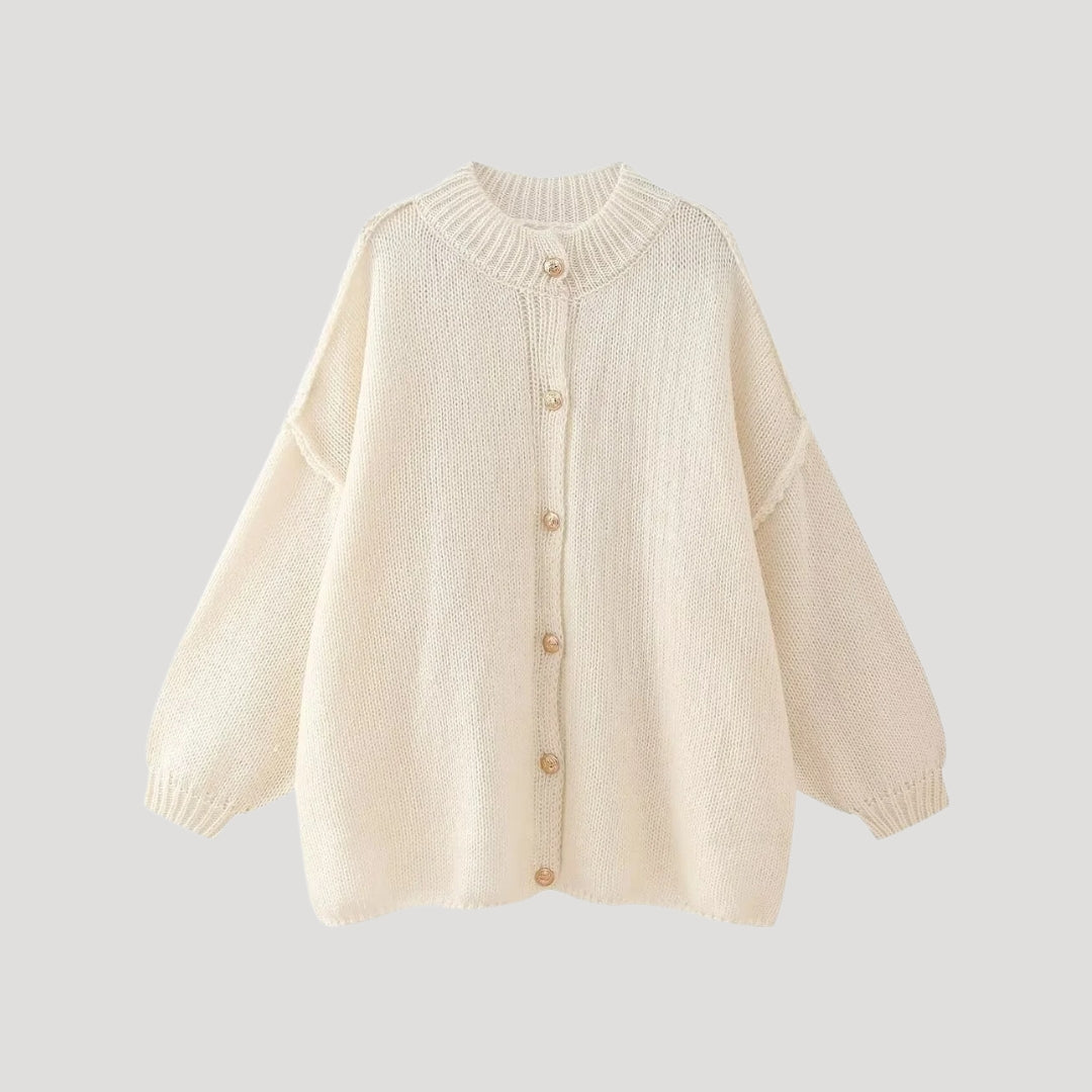Women’s oversized cardigan with balloon sleeves and button front