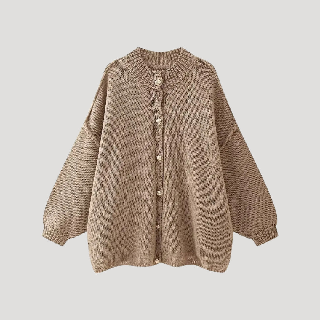 Women’s oversized cardigan with balloon sleeves and button front