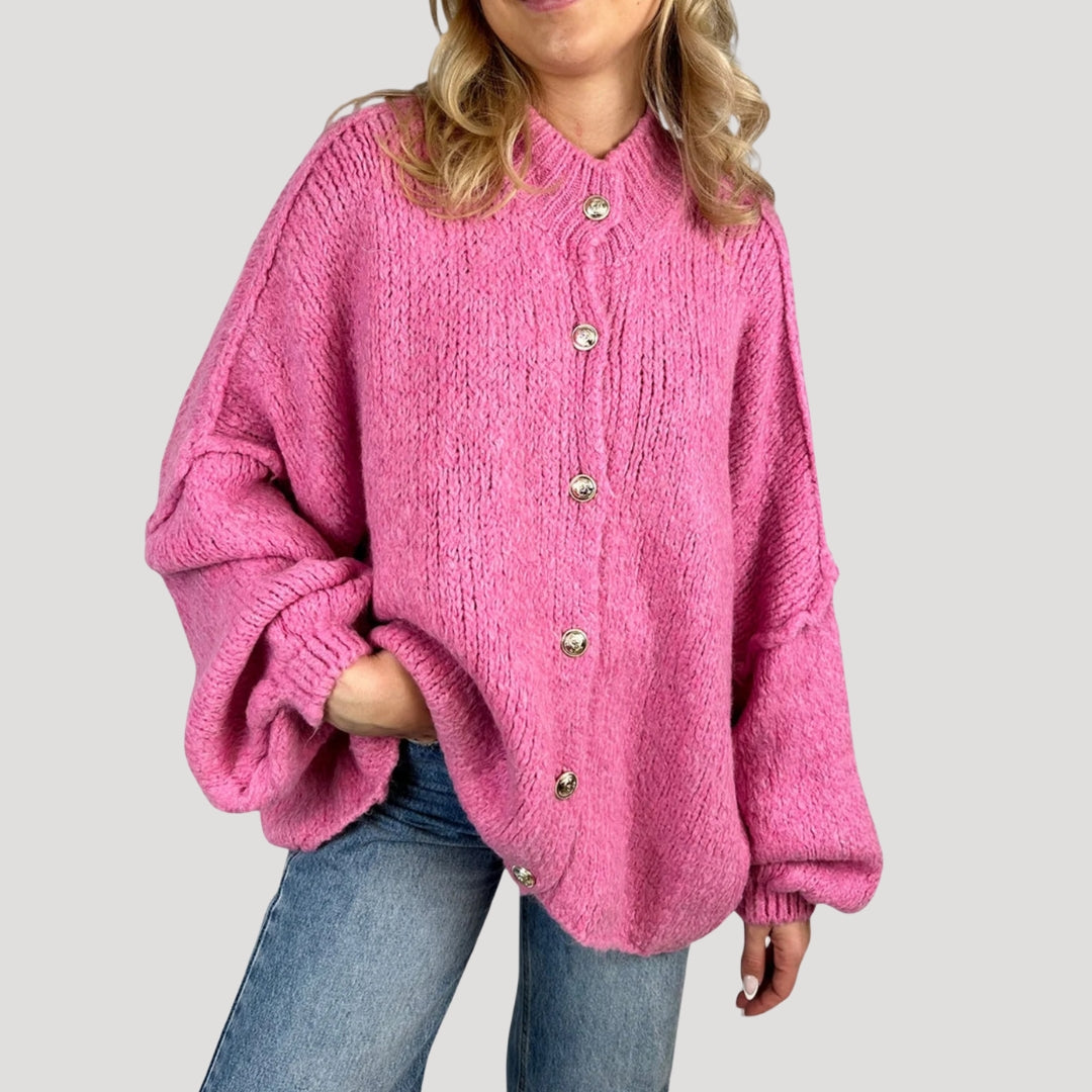 Women’s oversized chunky knit cardigan with balloon sleeves