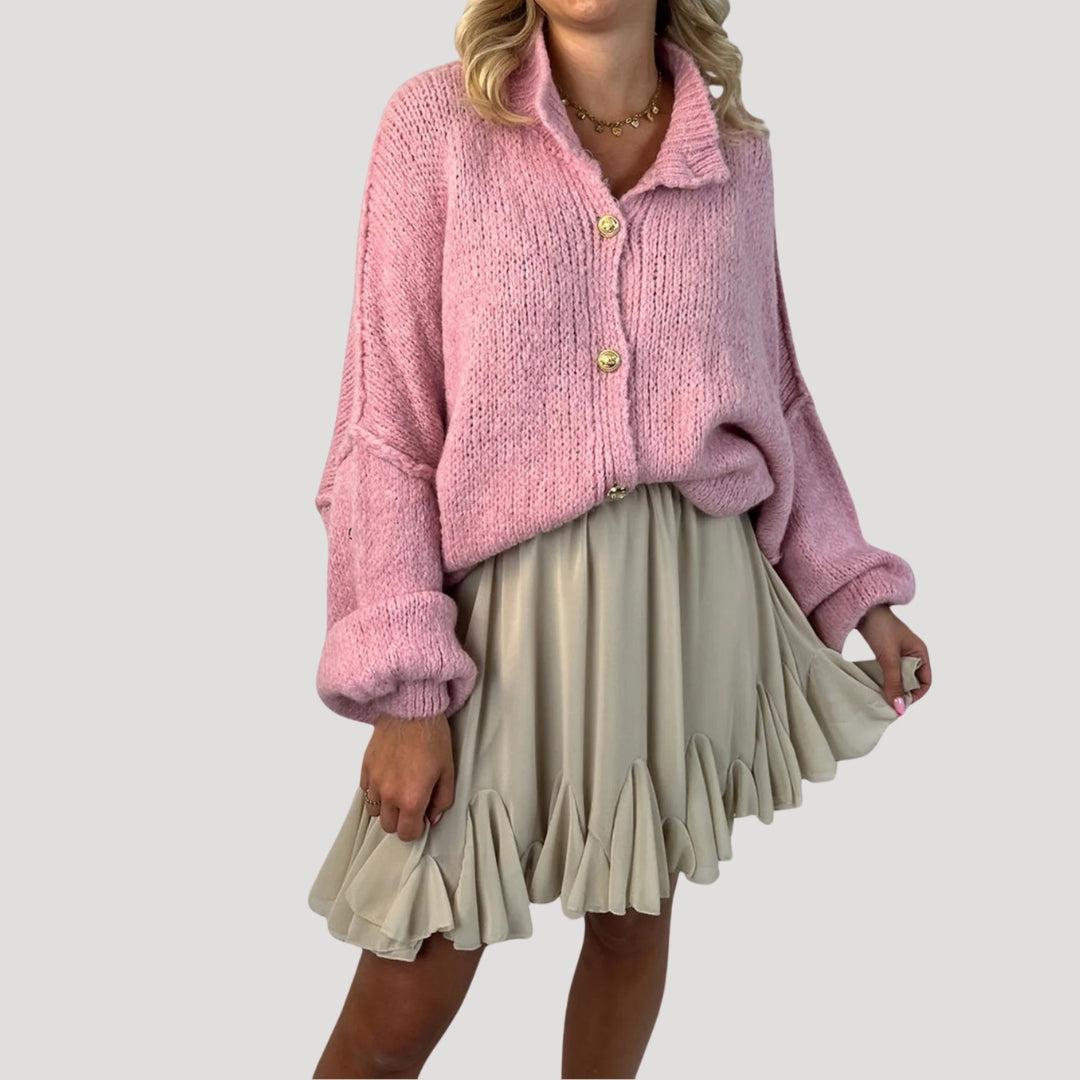 Women’s oversized chunky knit cardigan with balloon sleeves
