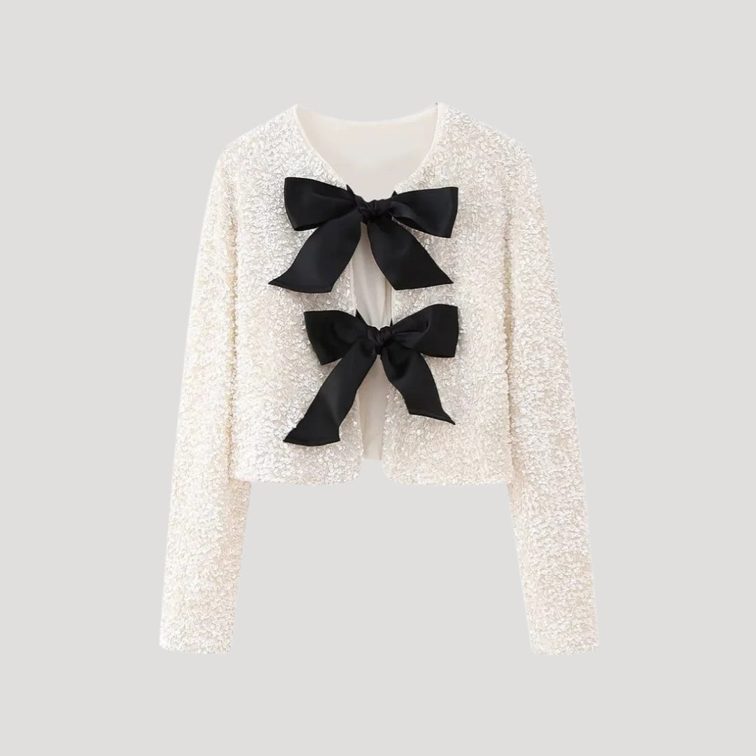 Women’s sequin cardigan with cropped fit and bow detail