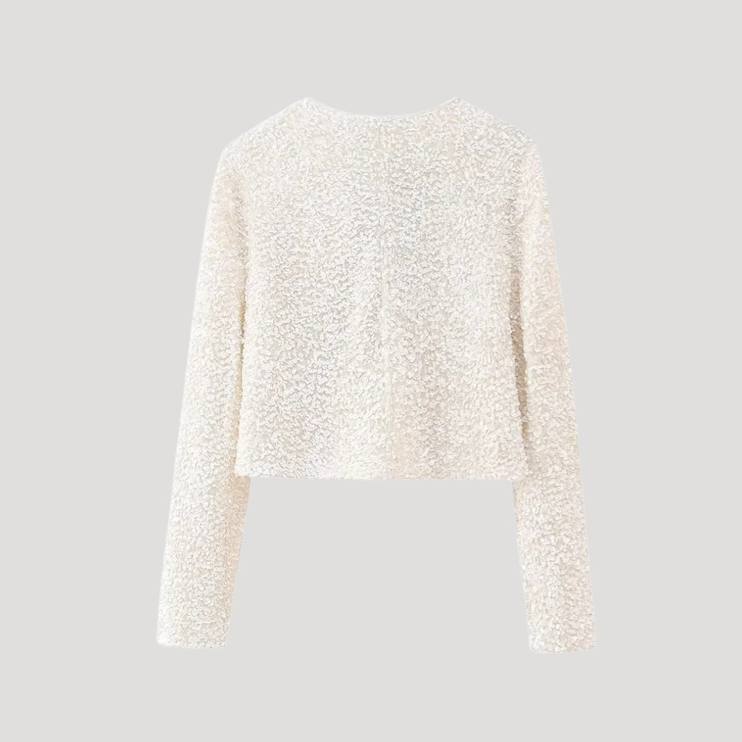 Women’s sequin cardigan with cropped fit and bow detail