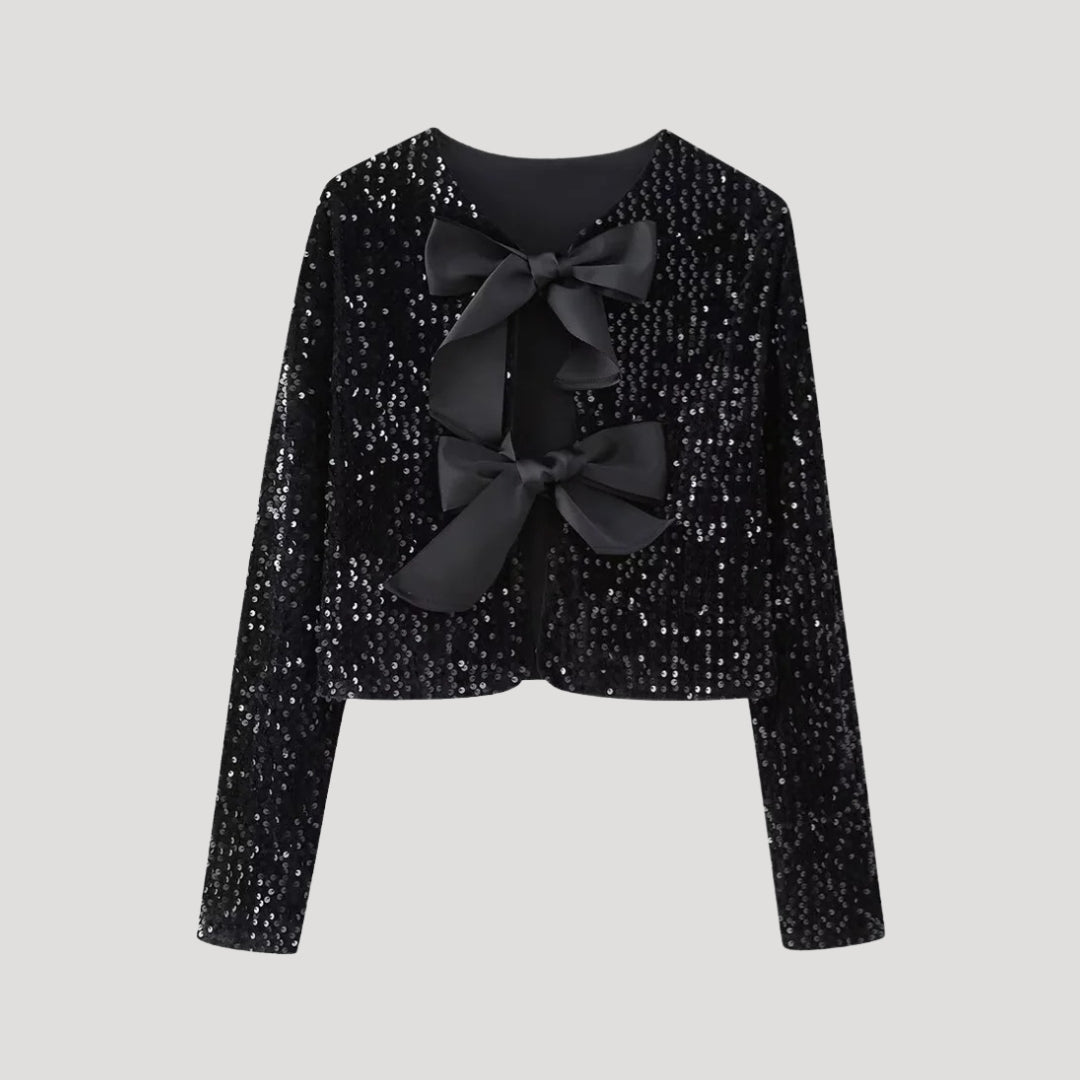 Women’s sequin cardigan with cropped fit and bow detail