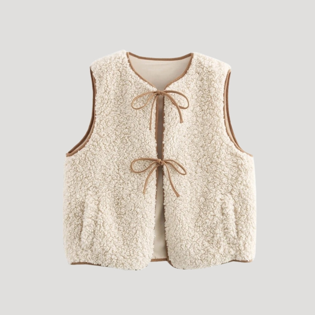 Women’s sherpa fleece gilet sleeveless cardigan with tie detail for layering