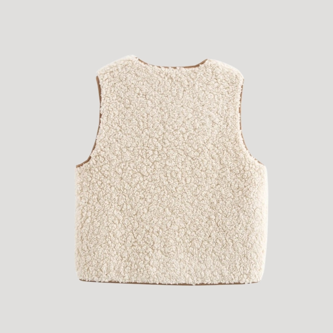 Women’s sherpa fleece gilet sleeveless cardigan with tie detail for layering