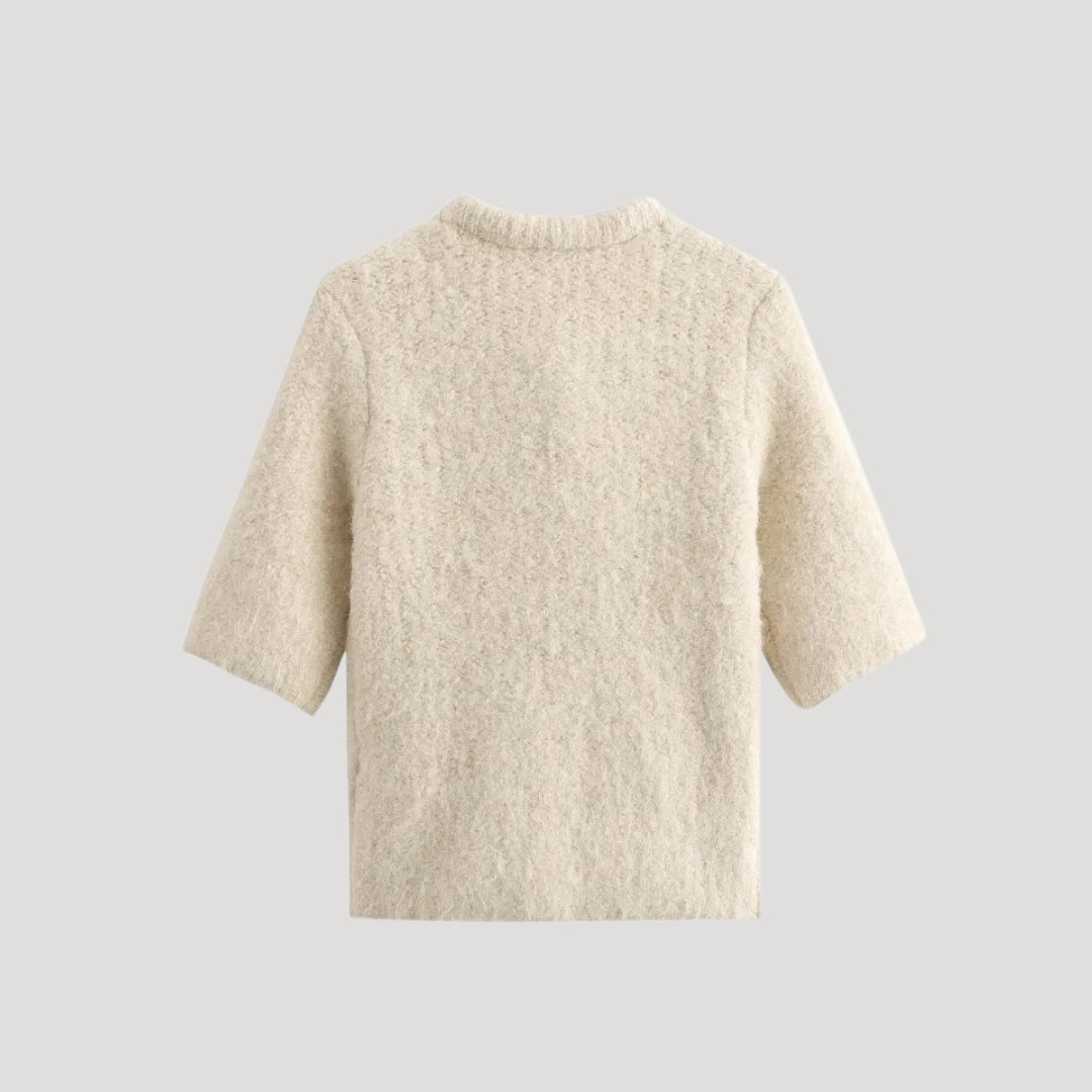 Women’s short sleeve knit cardigan with bow detail