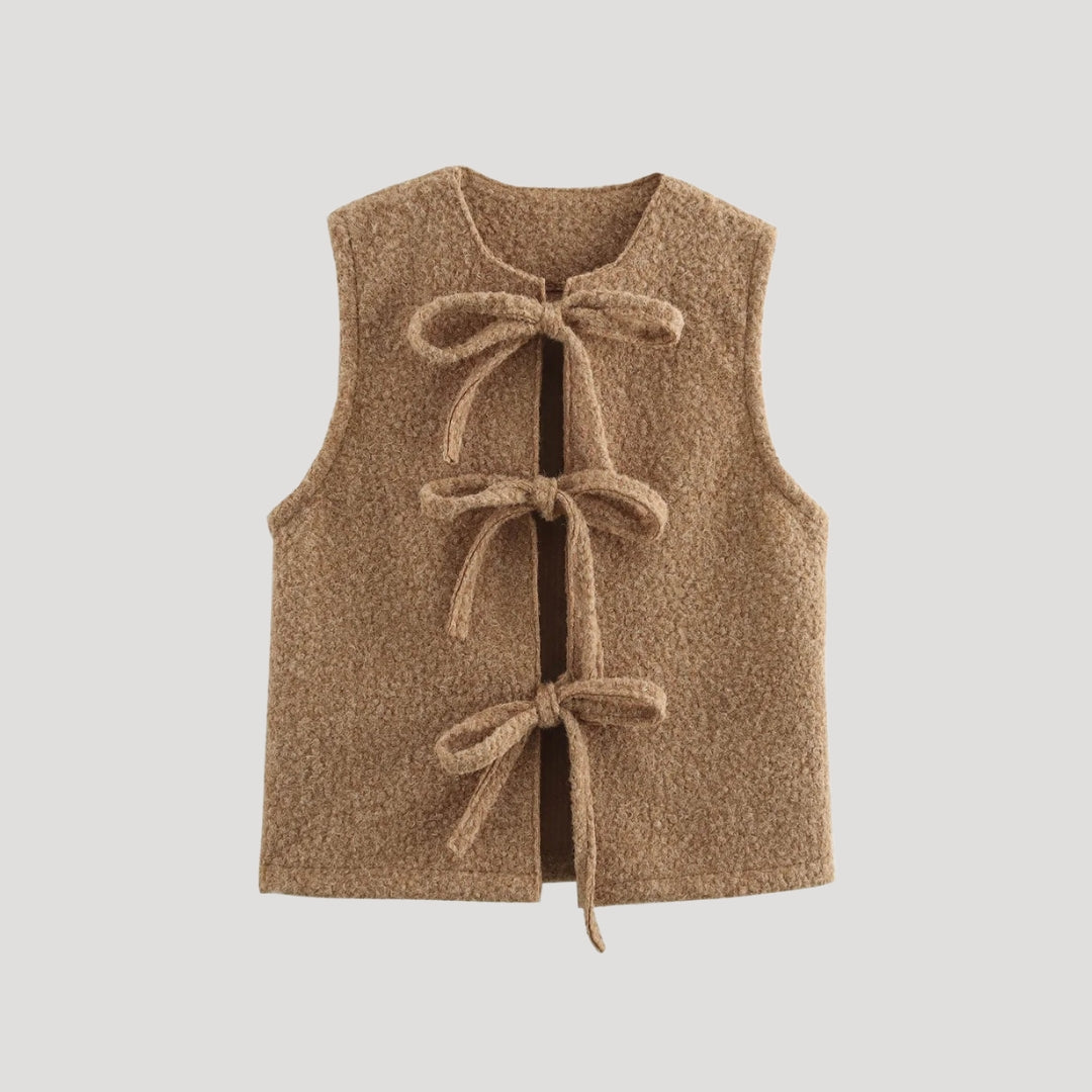 Women's sleeveless knit tie-front vest – layering cardigan top
