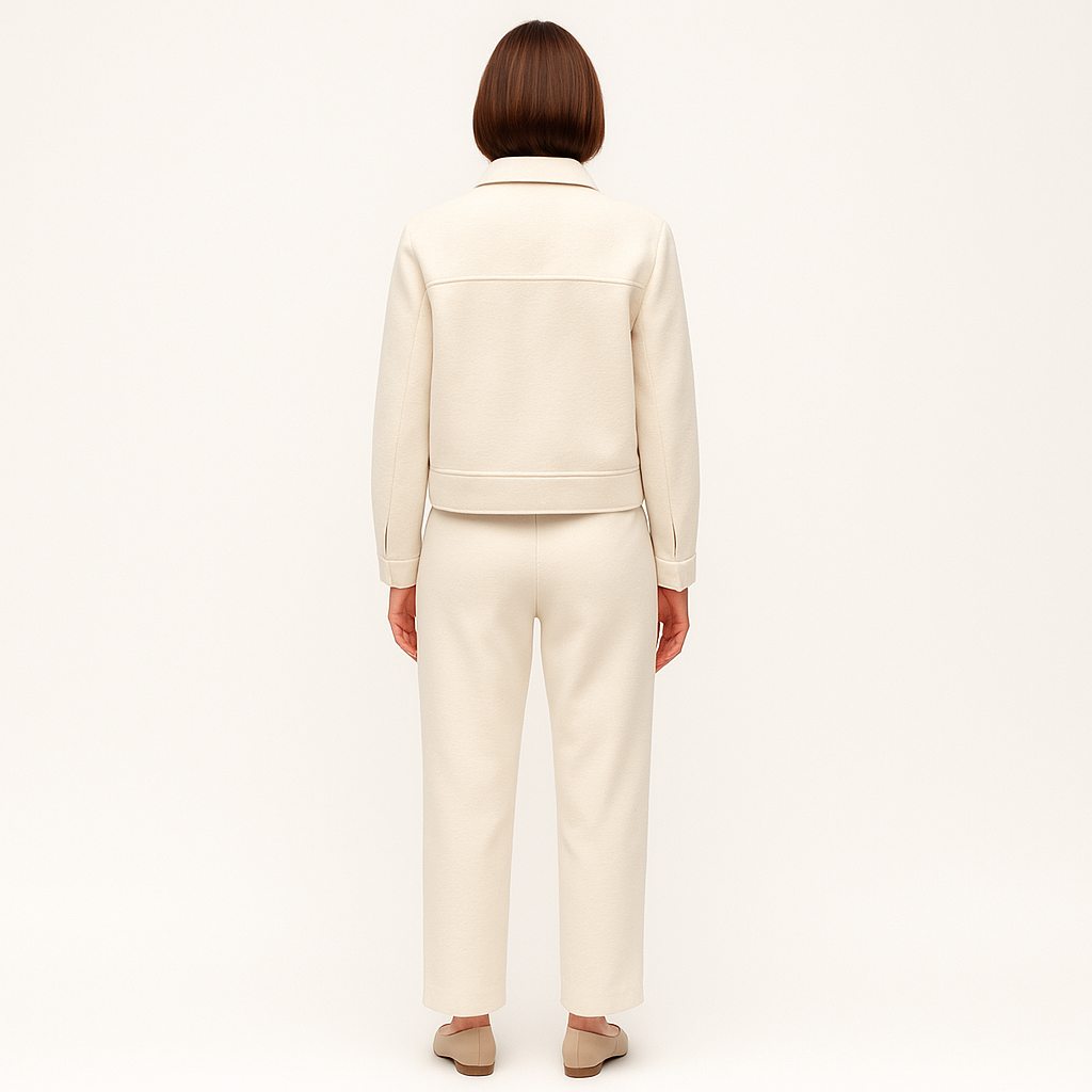 Women's Beige Polo Collar Jacket with Buckle Pockets-Cole Clothing-Cole Clothing