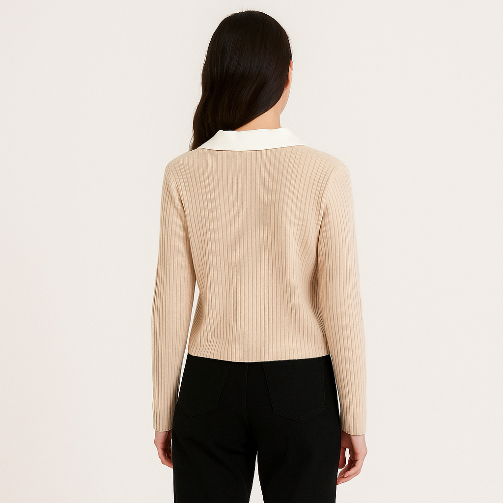 Women's Beige Slim Fit Ribbed Polo Sweater – Cole Clothing