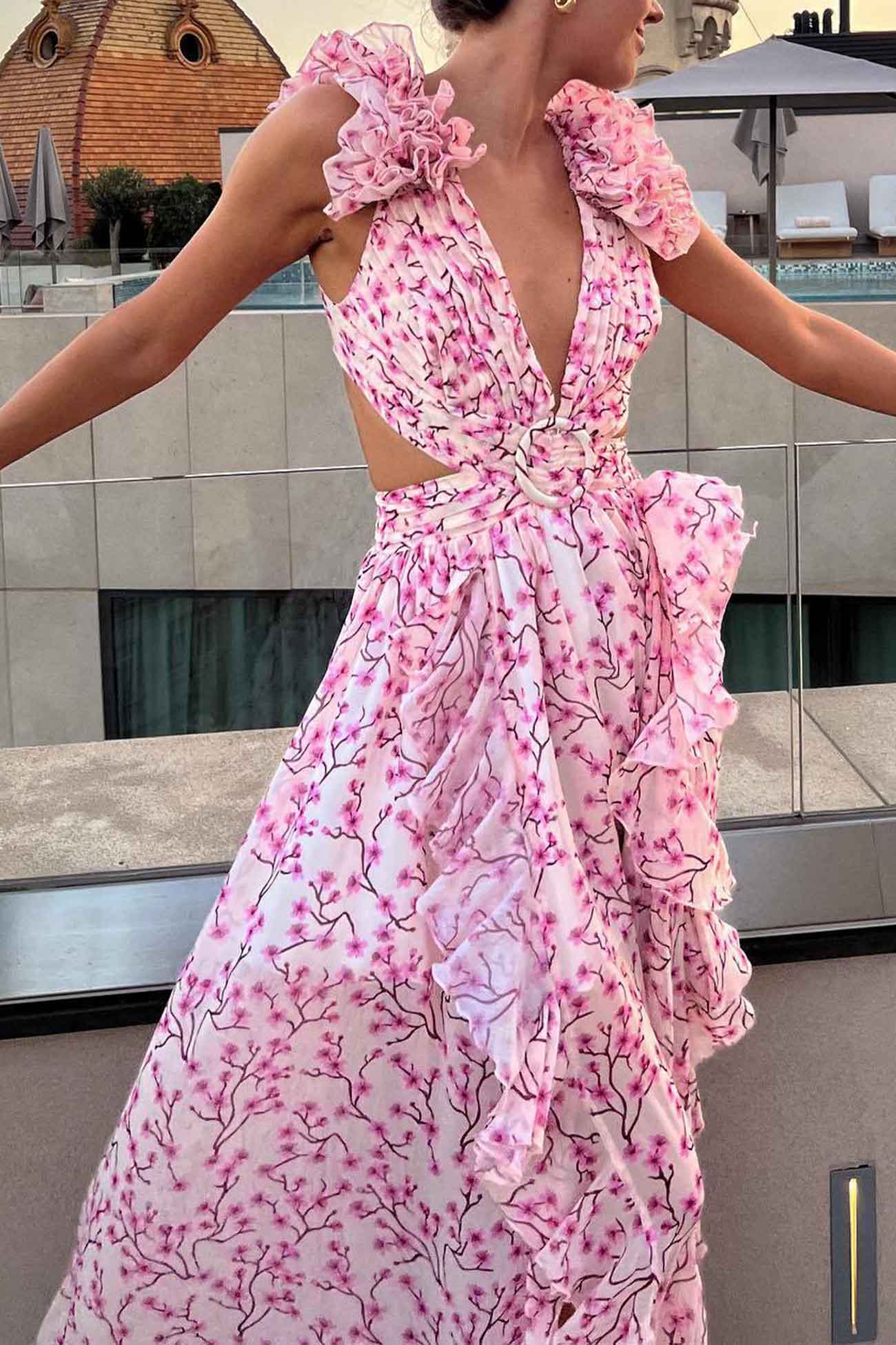 Women’s Belted Button-Down Maxi Dress – Flowy V-Neck Abstract Print