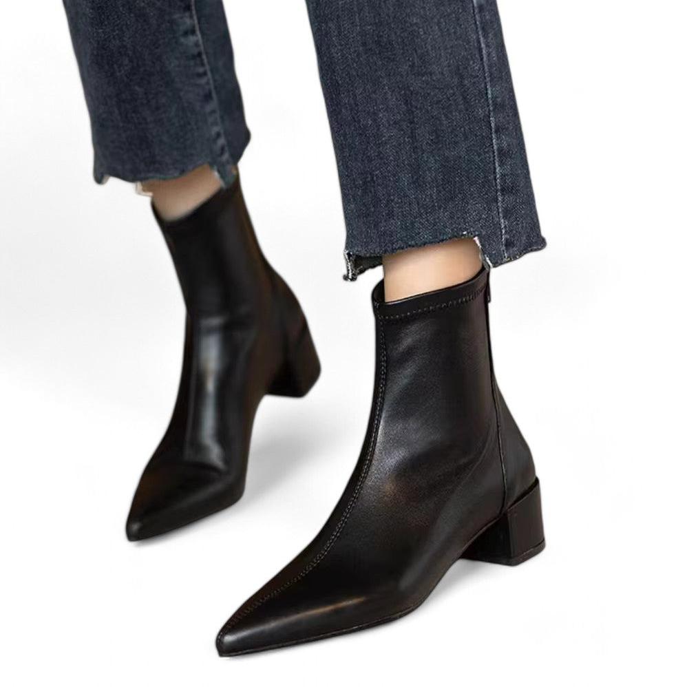 Sophia | Elegant ankle boots with block heel and back zip-Cole Clothing-Cole Clothing