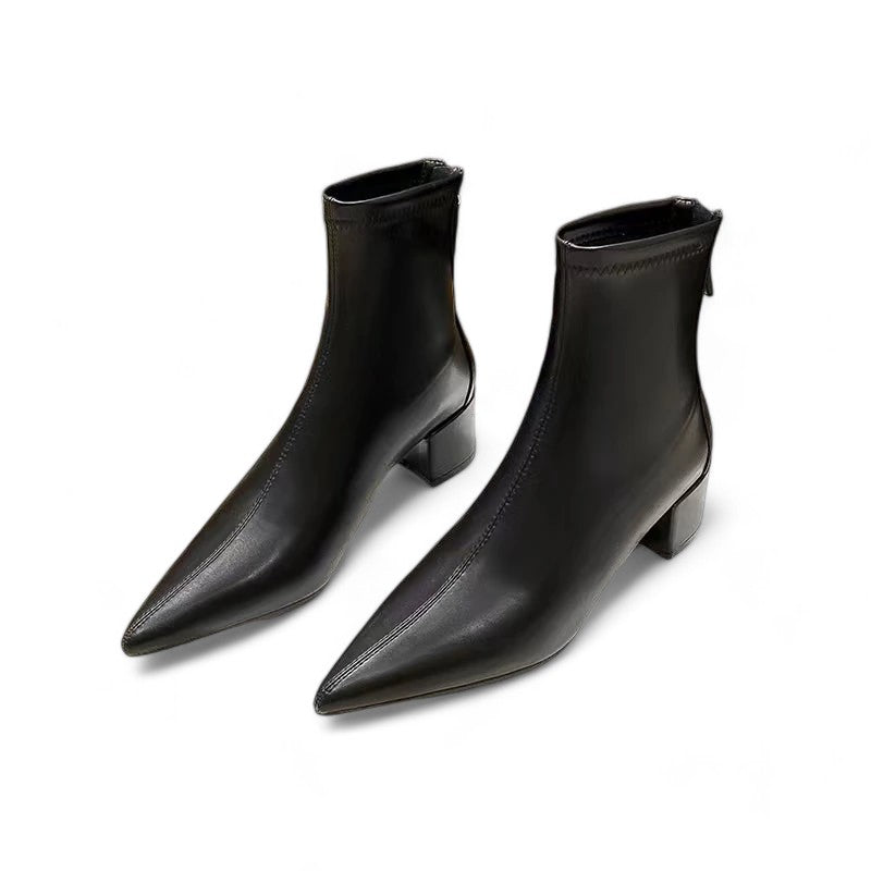 Sophia | Elegant ankle boots with block heel and back zip-Cole Clothing-Black-3-Cole Clothing