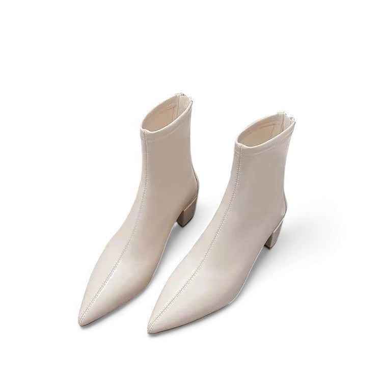 Sophia | Elegant ankle boots with block heel and back zip-Cole Clothing-White-3-Cole Clothing