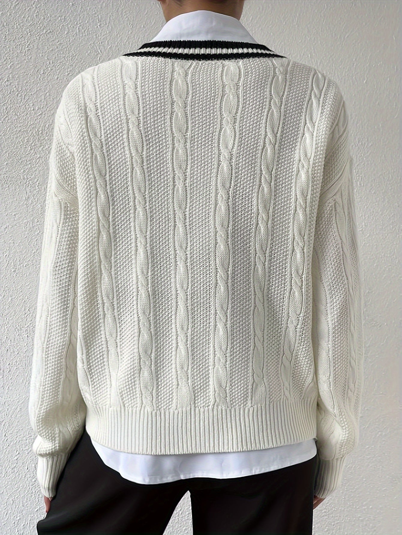 Women's Cable Knit V-Neck Sweater-Women's Sweater-Cole Clothing-Cole Clothing