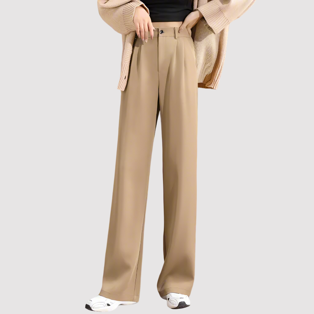 Women's Tailored High-Waisted Wide-Leg Trousers-Cole Clothing-Khaki-XS-Cole Clothing