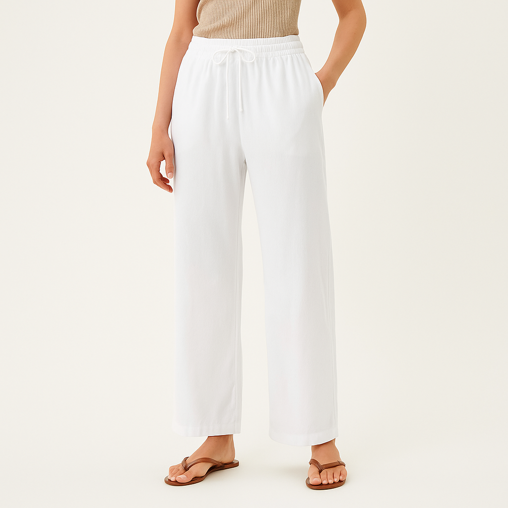 Women's Loose Fit Linen Blend Trousers with Drawstring Waist – Cole Clothing
