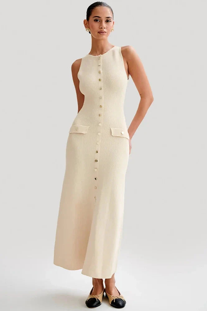 Women's Chic Sleeveless Maxi Dress-Cole Clothing-Beige-S-Cole Clothing