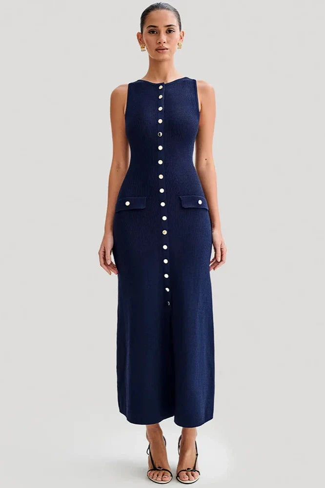 Women's Chic Sleeveless Maxi Dress-Cole Clothing-Navy Blue-S-Cole Clothing