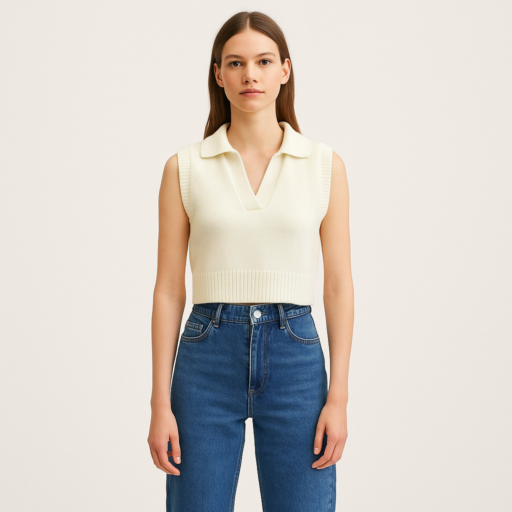 Women's Sleeveless Polo Knit Vest with Collar – Old Money Style-Cole Clothing-Cream-XS-Cole Clothing