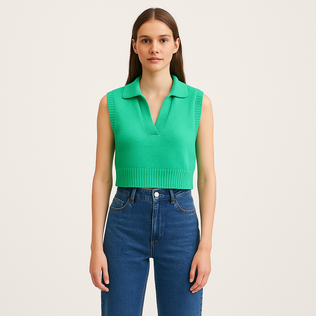 Women's Sleeveless Polo Knit Vest with Collar – Old Money Style-Cole Clothing-Green-XS-Cole Clothing