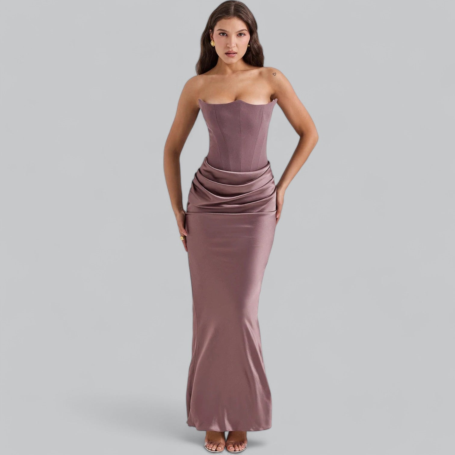 Ella | Elegant strapless velvet maxi dress-Cole Clothing-Rose gold-XS-Cole Clothing