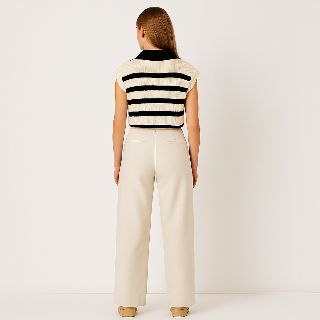 Women's Striped Knit Polo Vest – Sleeveless Old Money Style-Cole Clothing