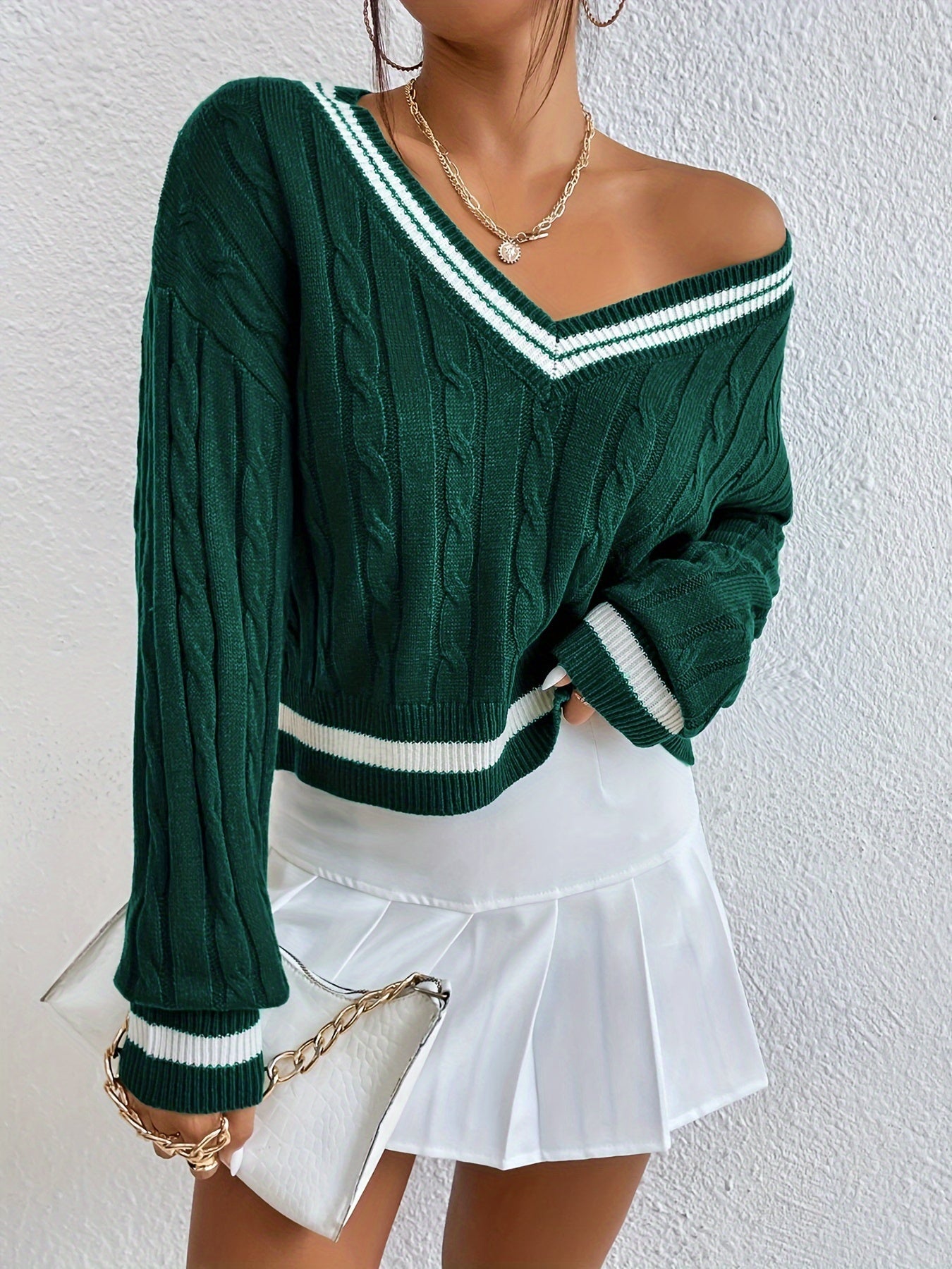 Women's V-Neck Long Sleeve Knit Sweater-Women's Sweater-Cole Clothing-Cole Clothing