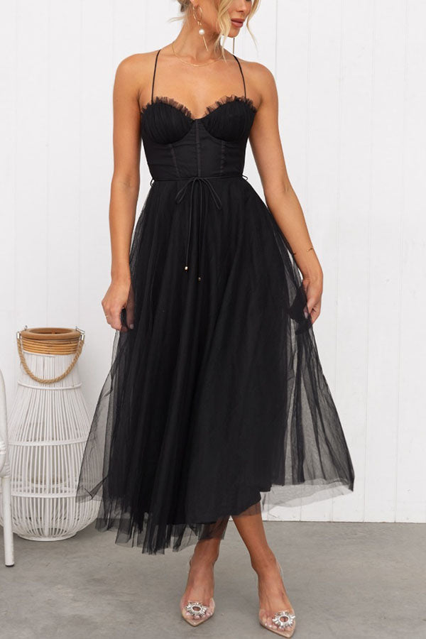 Women’s V-Neck Sleeveless Belted Maxi Dress – Flowy Abstract Print