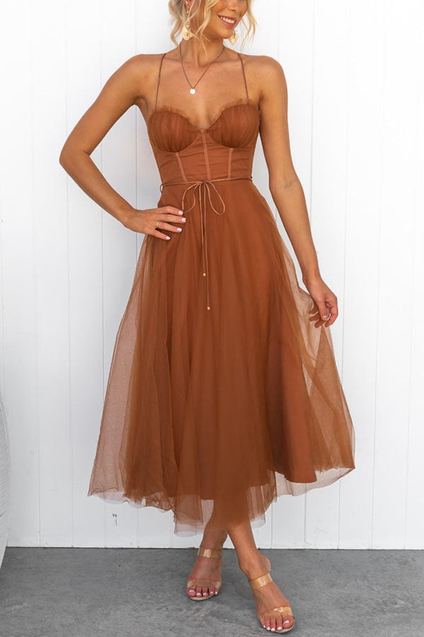 Women’s V-Neck Sleeveless Belted Maxi Dress – Flowy Abstract Print