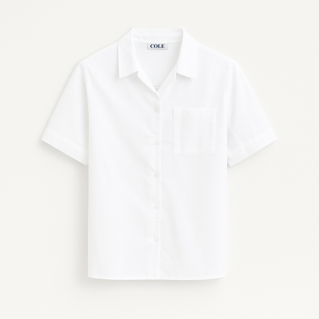 Women's White Cotton Blend Short Sleeve Button-Up Shirt – Summer Casual