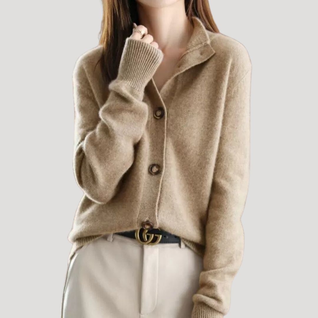 Women’s button up knitted winter cardigan with collar for casual layering
