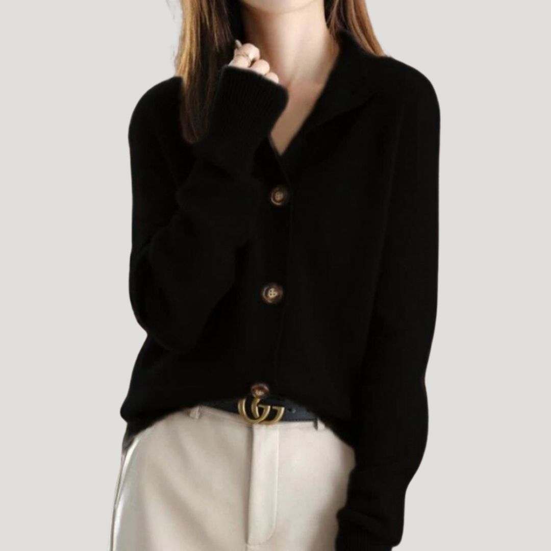 Women’s button up knitted winter cardigan with collar for casual layering