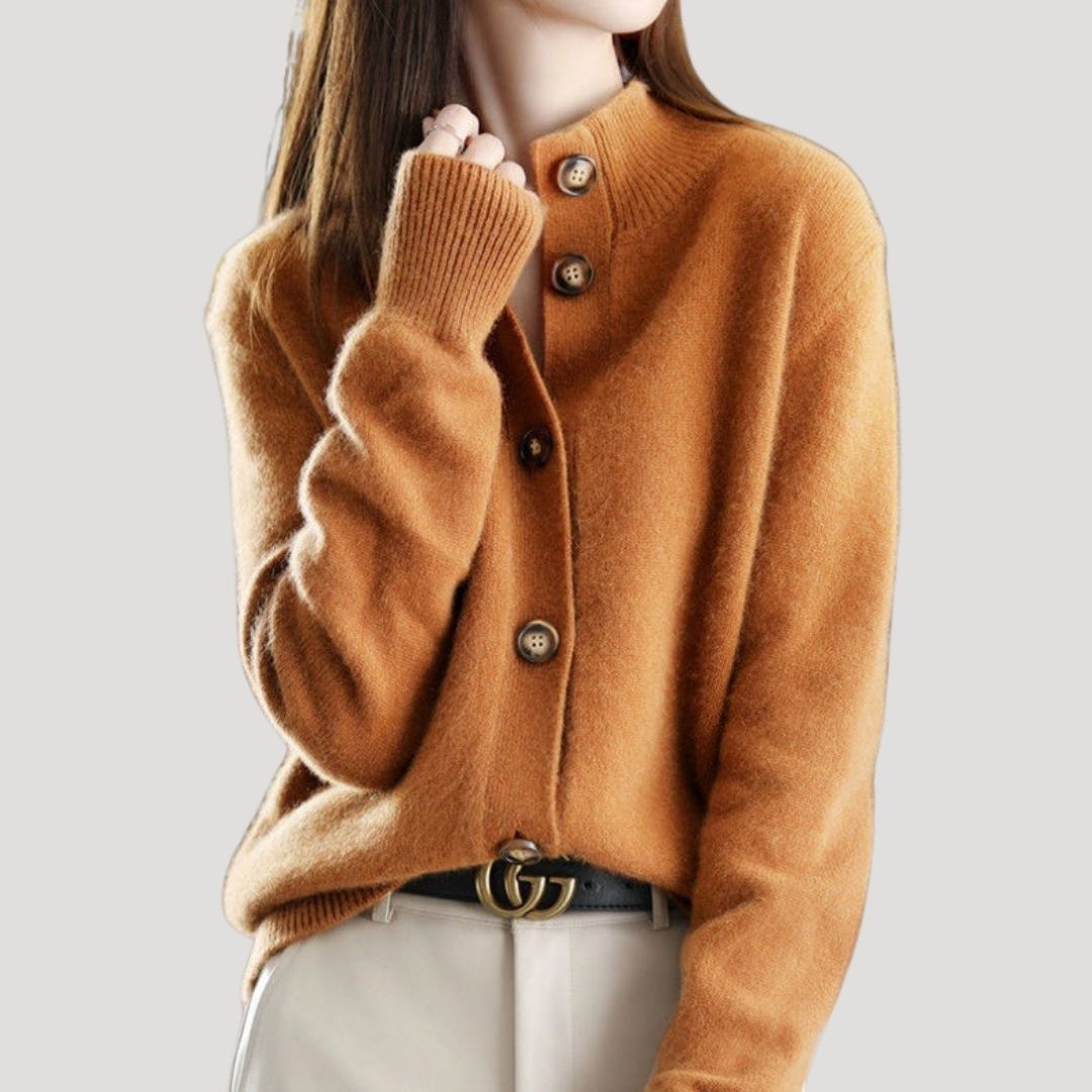 Women’s button up knitted winter cardigan with collar for casual layering