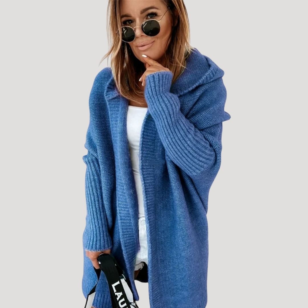 Women’s chunky knit longline hooded cardigan with open front