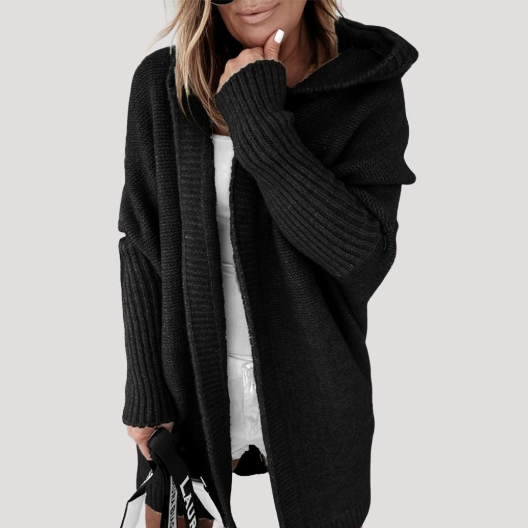 Women’s chunky knit longline hooded cardigan with open front
