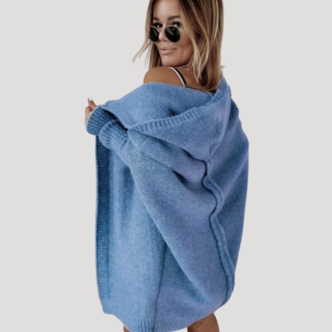 Women’s chunky knit longline hooded cardigan with open front