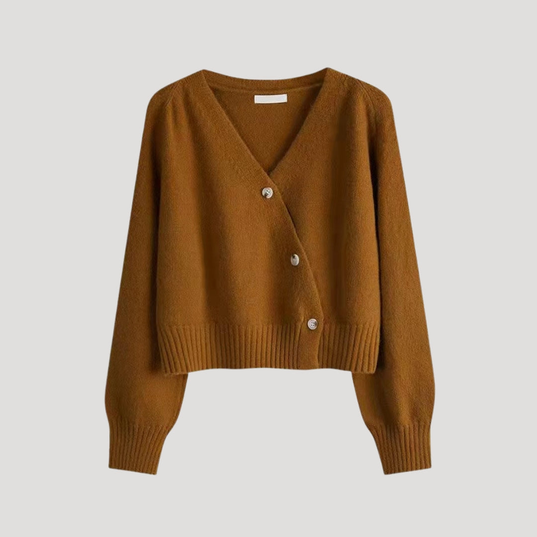 Women’s cropped knit cardigan with button front