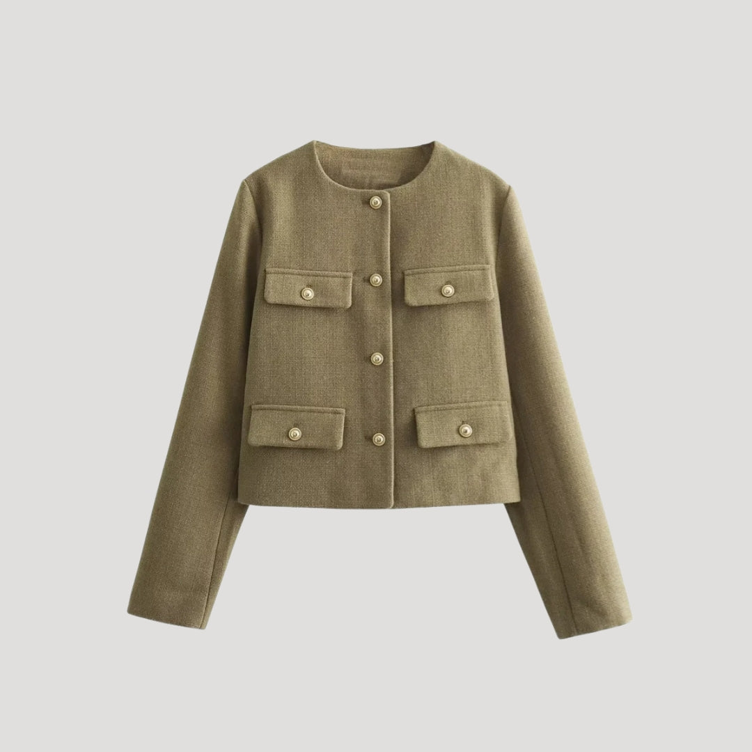 Women’s cropped knit cardigan with front pockets button up jumper for casual wear