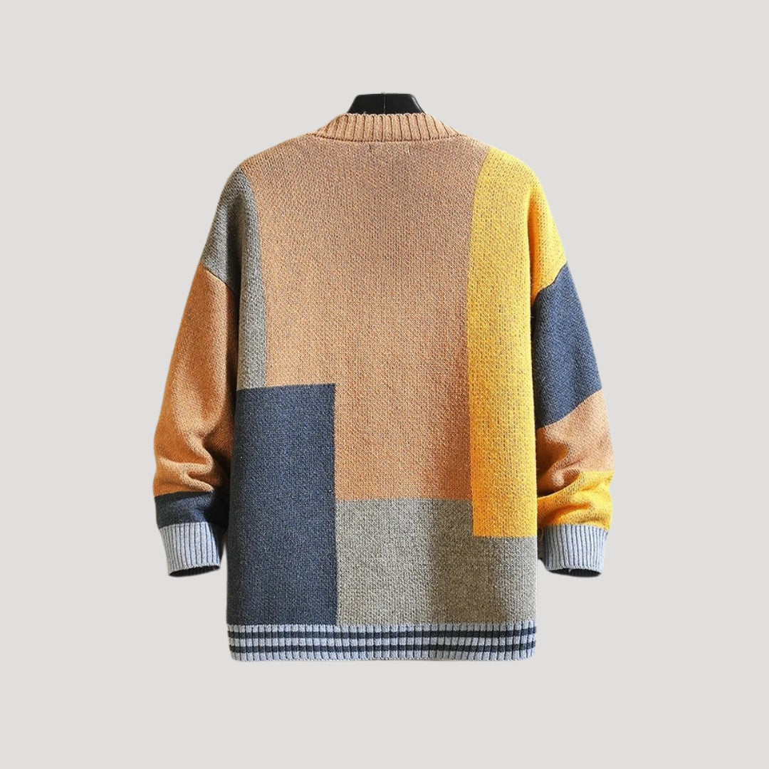 Women’s oversized chunky knit cardigan with geometric button up front