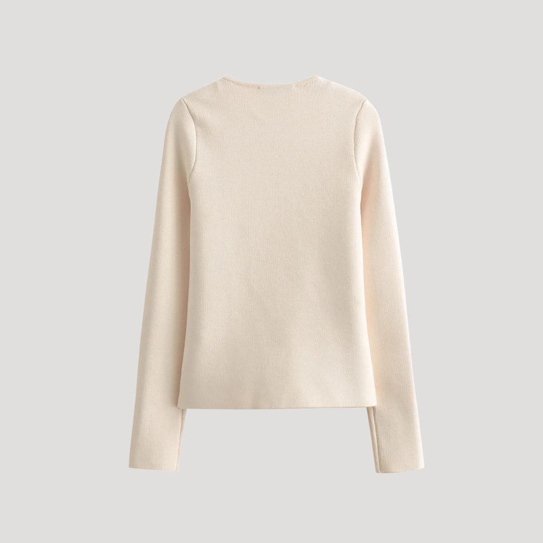 Women’s wrap ribbed knit cardigan with V-neck and gold button front